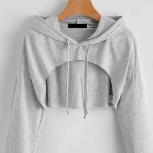 Y2K Gray Long Sleeve Cropped Hoodie Sweatshirt - Large - NEW